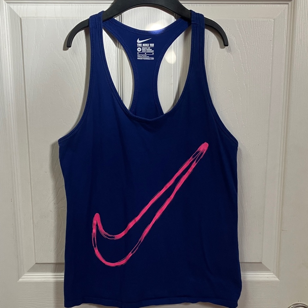 Nike Women's Tank Top in Blue with Pink Swoosh size M
